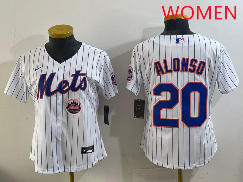 Women New York Mets #20 Alonso White Stripe Game 2025 Nike MLB Jersey style 6
